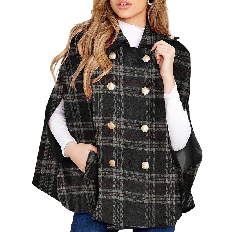 Women Vintage Plaid Cape Coat mysite