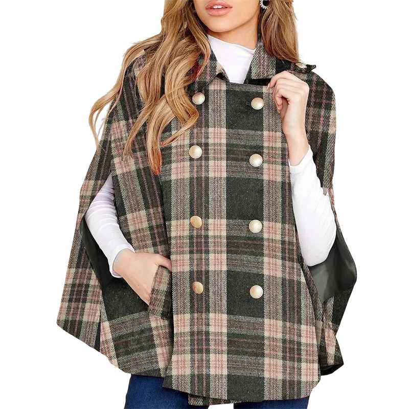 Women Vintage Plaid Cape Coat mysite