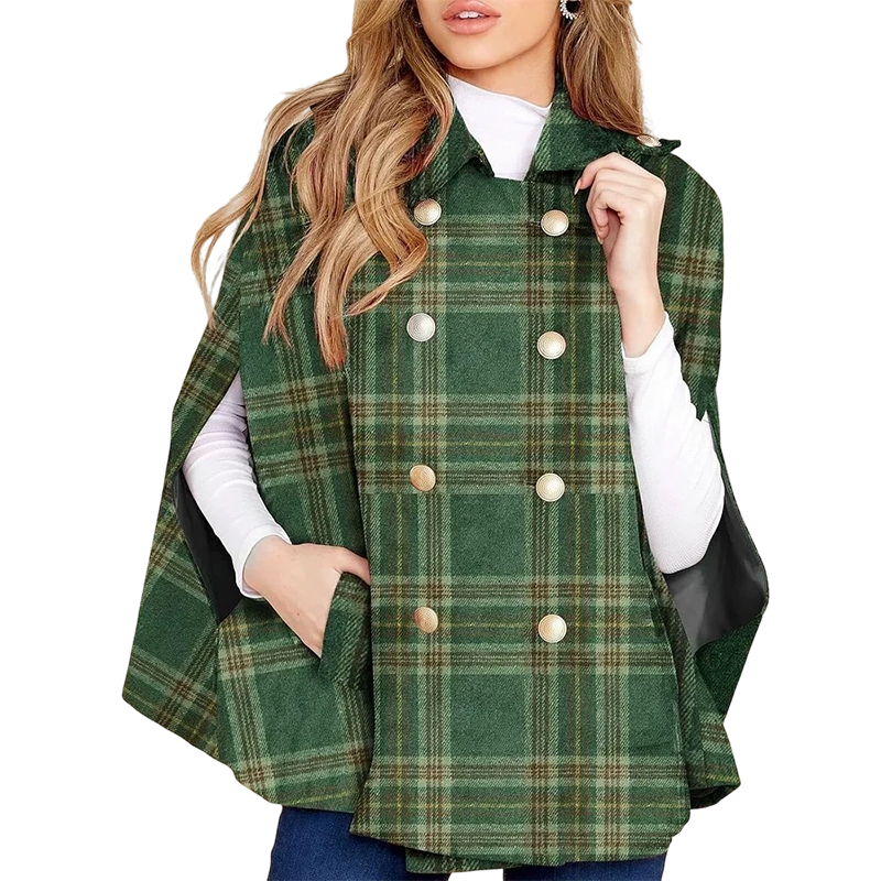 Women Vintage Plaid Cape Coat mysite