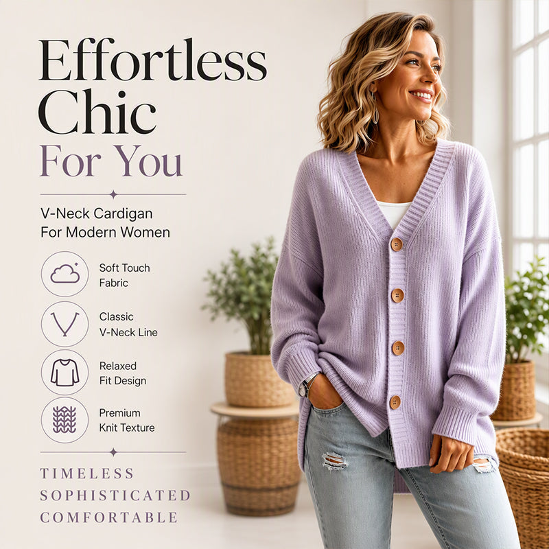 Women's V-Neck Oversized Knit Cardigan mysite
