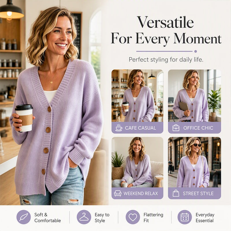 Women's V-Neck Oversized Knit Cardigan mysite