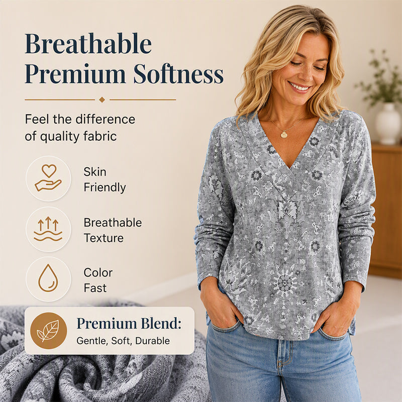 Women's Elegant Floral Print V-Neck Top mysite