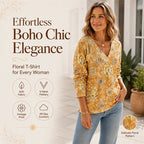 Women's Elegant Floral Print V-Neck Top mysite