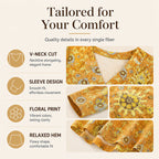 Women's Elegant Floral Print V-Neck Top mysite