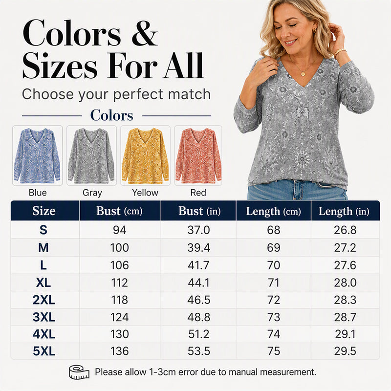 Women's Elegant Floral Print V-Neck Top mysite