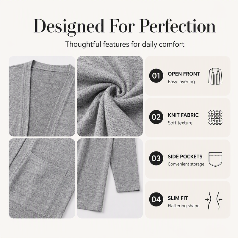 Women's Casual Open Front Cardigan with Pockets mysite