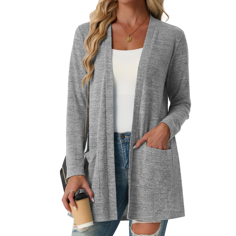 Women's Casual Open Front Cardigan with Pockets mysite