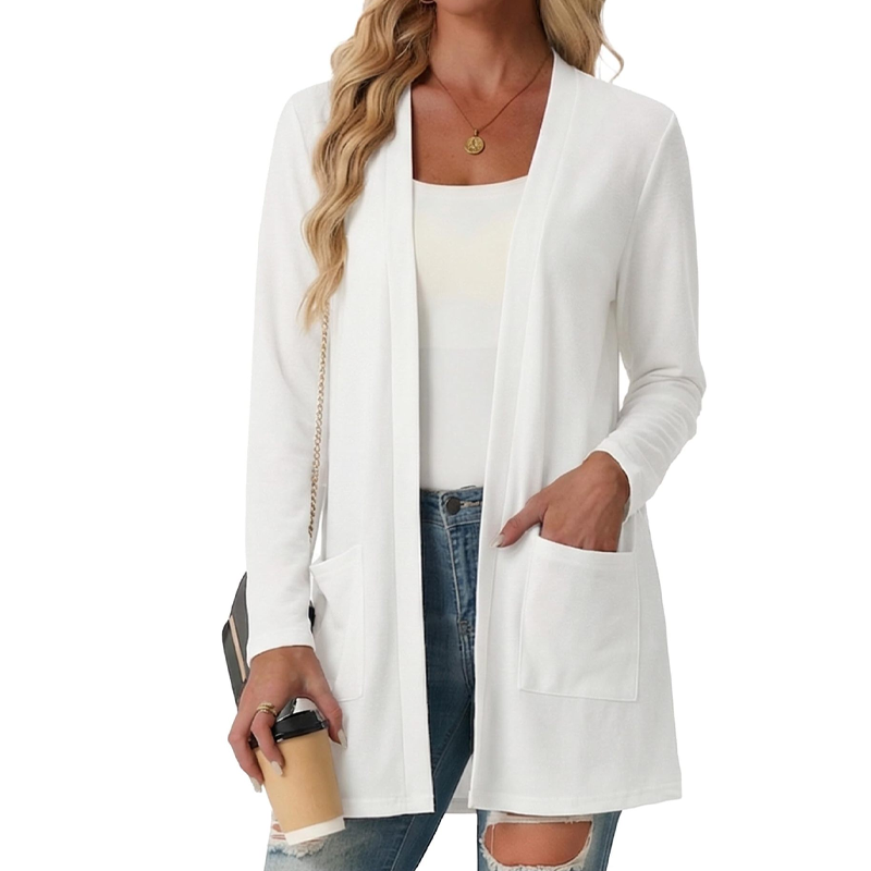 Women's Casual Open Front Cardigan with Pockets mysite